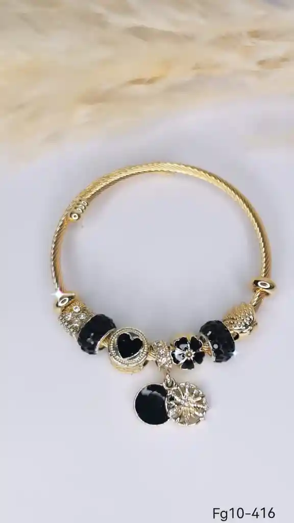 Pulsera Tipo Pandora Corazon Negro