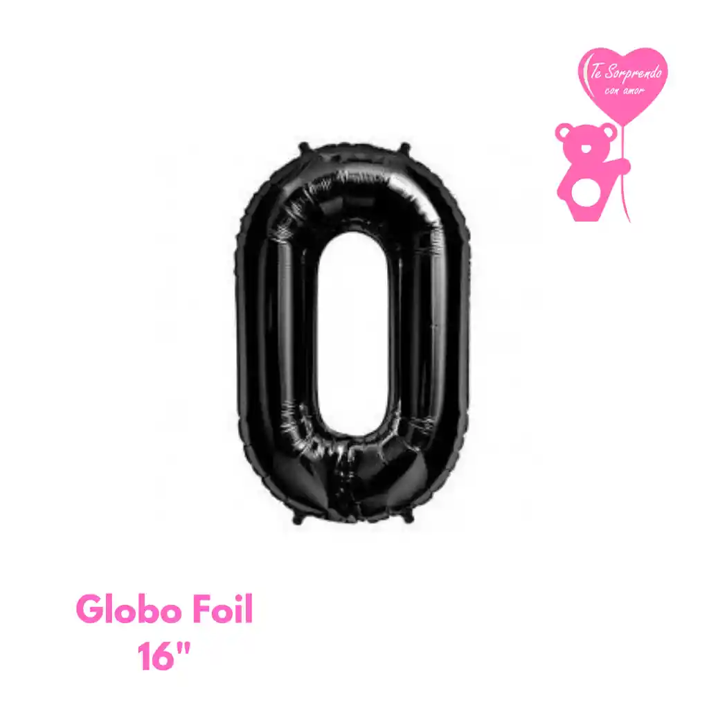 Globo Foil Numero 0 Negro 16" Metalizado