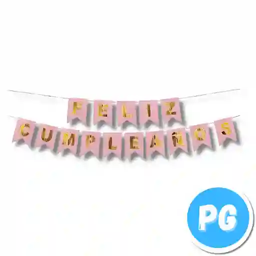 Aviso De Feliz Cumpleaños Rosado Con Letras Doradas - 11x181 Centimetros - Decoracion