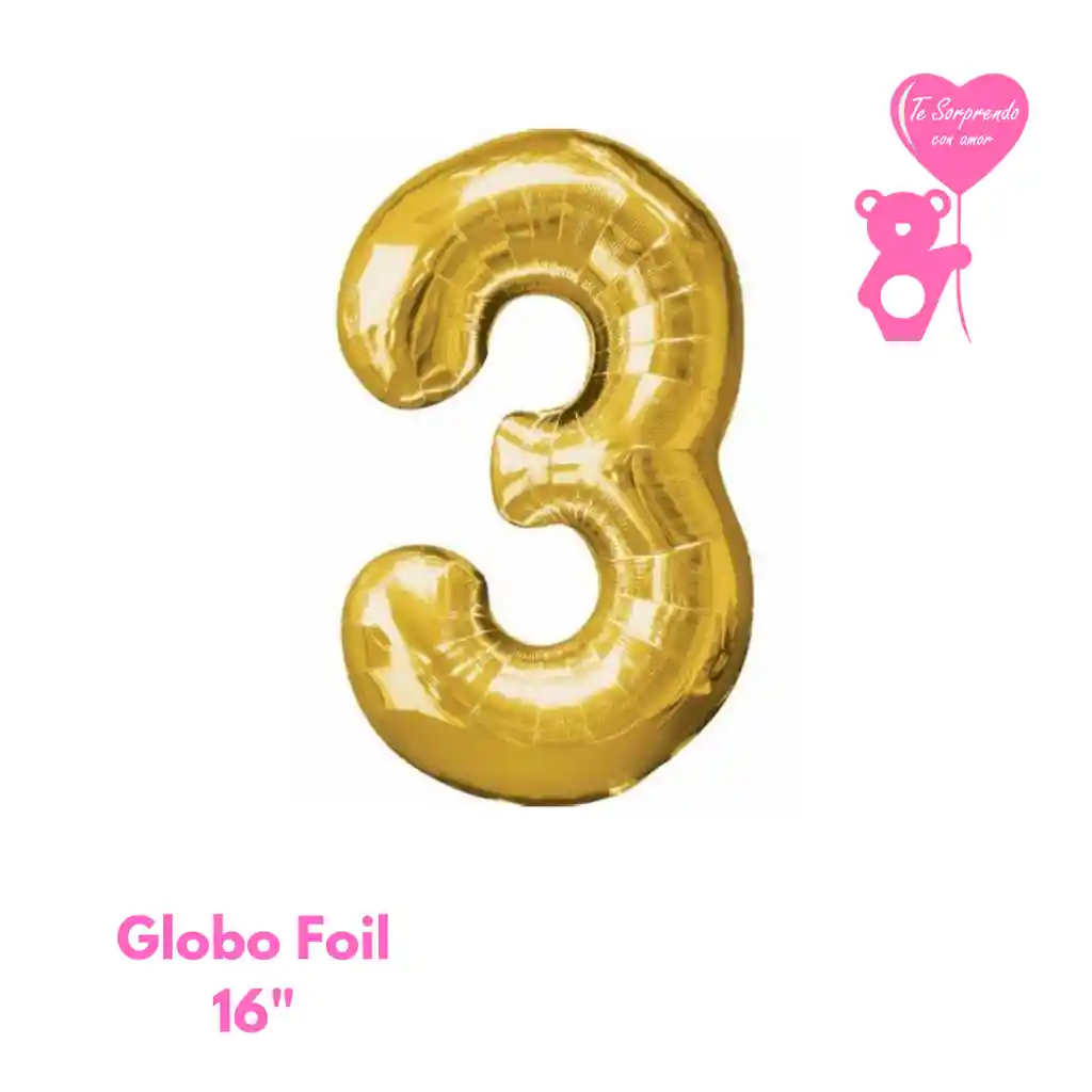 Globo Foil Numero 3 Dorado 16" Metalizado