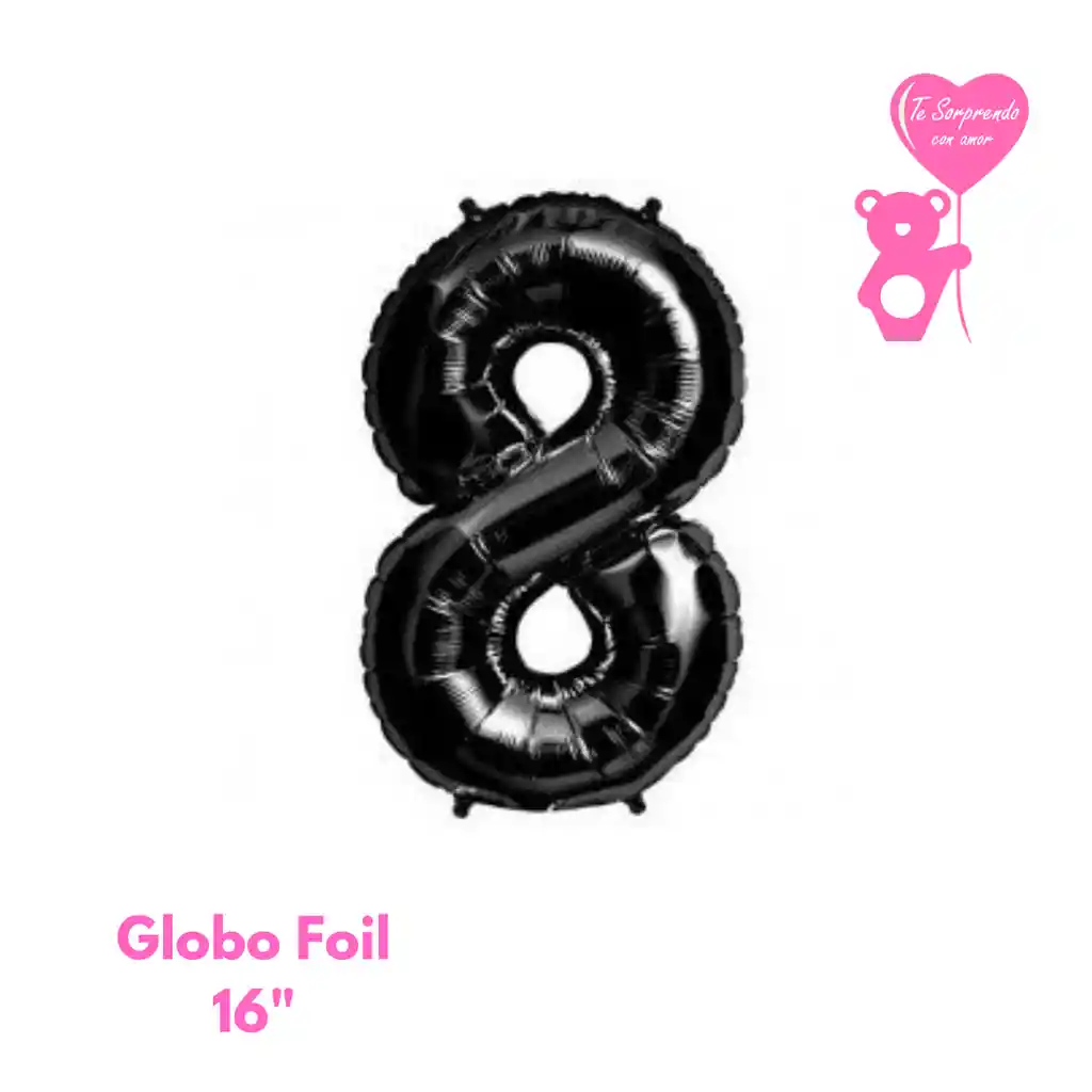 Globo Foil Numero 8 Negro 16" Metalizado