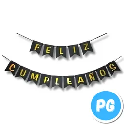 Aviso De Feliz Cumpleaños Negro Con Letras Doradas - 11x181 Centimetros - Decoracion