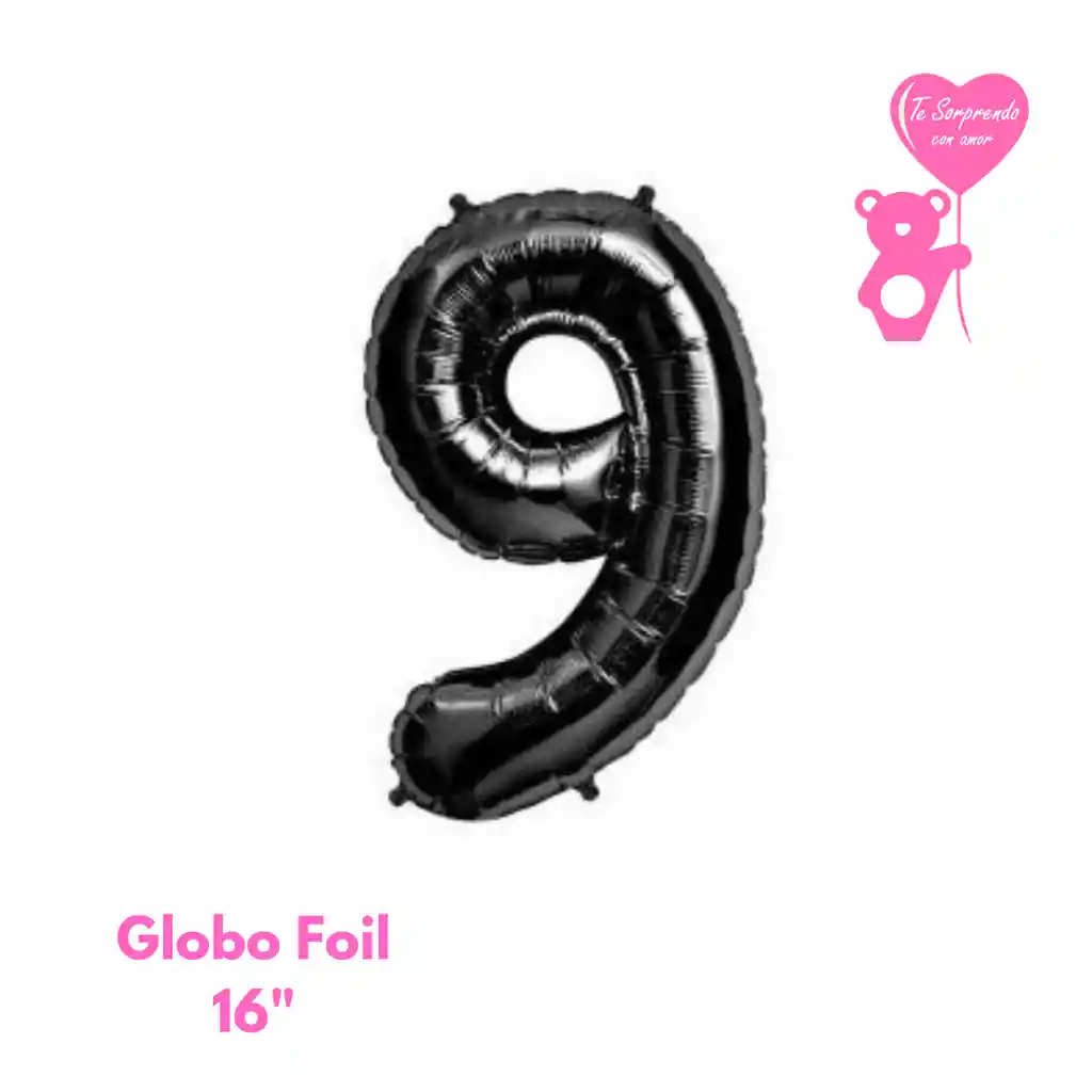 Globo Foil Numero 9 Negro 16" Metalizado