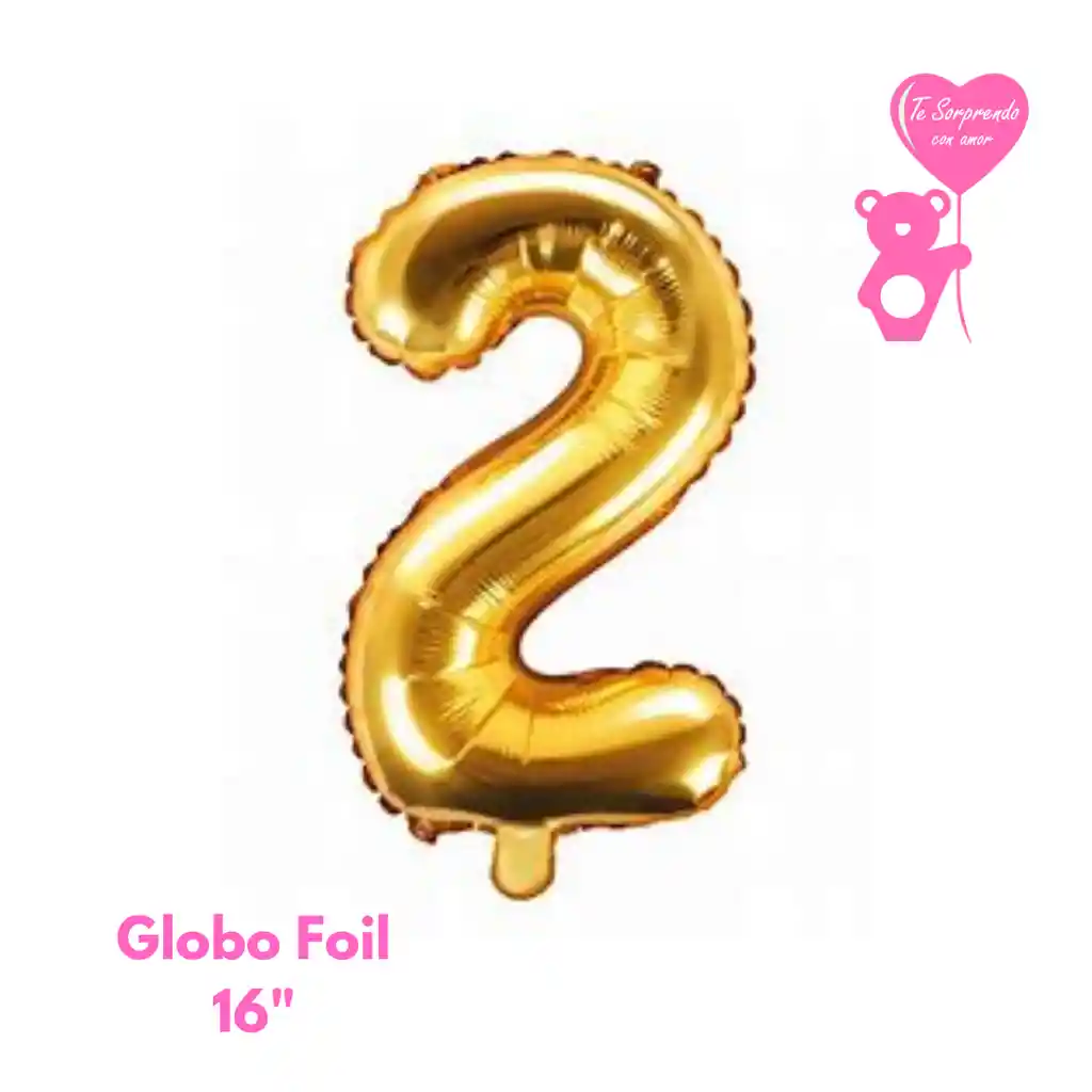 Globo Foil Numero 2 Dorado 16" Metalizado