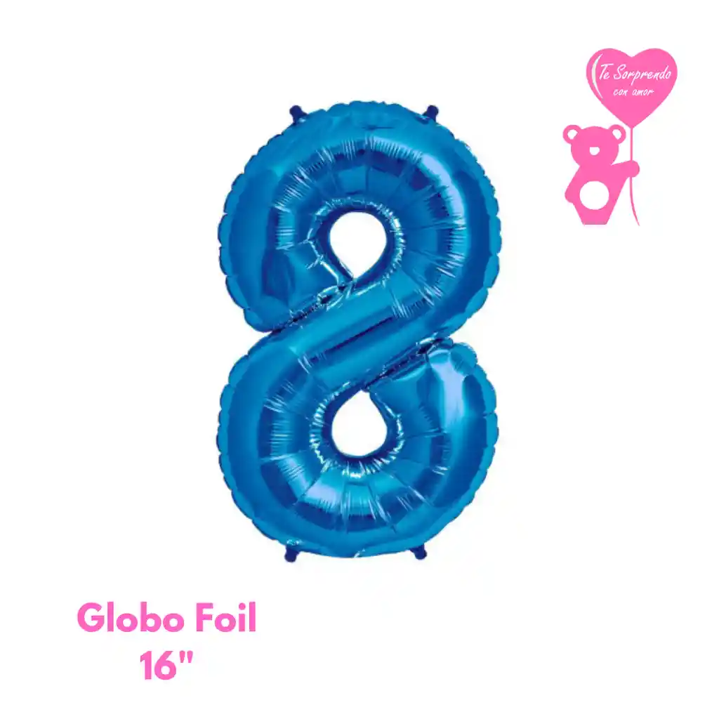 Globo Foil Numero 8 Azul 16" Metalizado