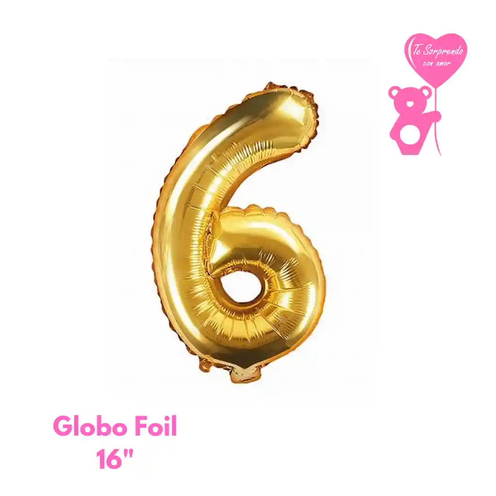 Globo Foil Numero 6 Dorado 16" Metalizado