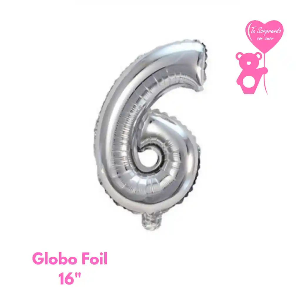 Globo Foil Numero 6 Plateado 16" Metalizado