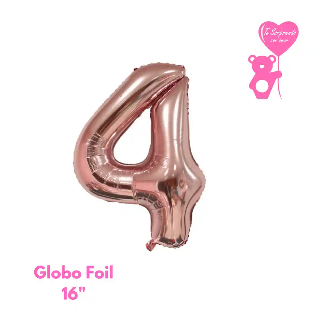 Globo Foil Numero 4 Oro Rosa 16" Metalizado