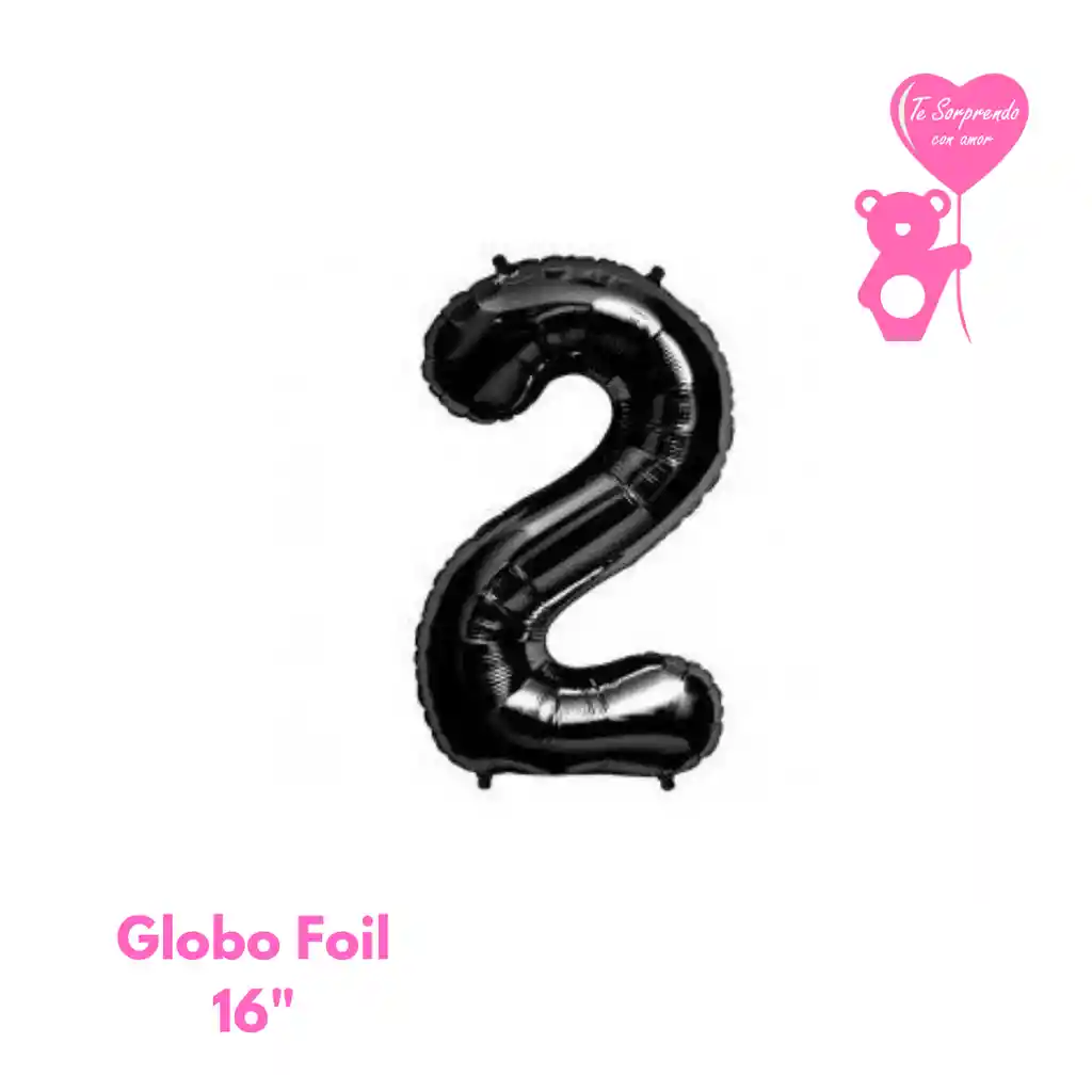 Globo Foil Numero 2 Negro 16" Metalizado