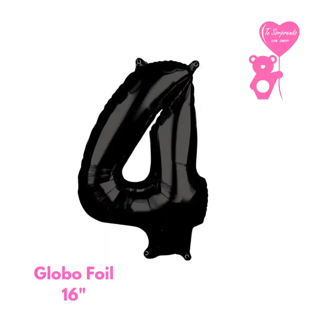 Globo Foil Numero 4 Negro 16" Metalizado