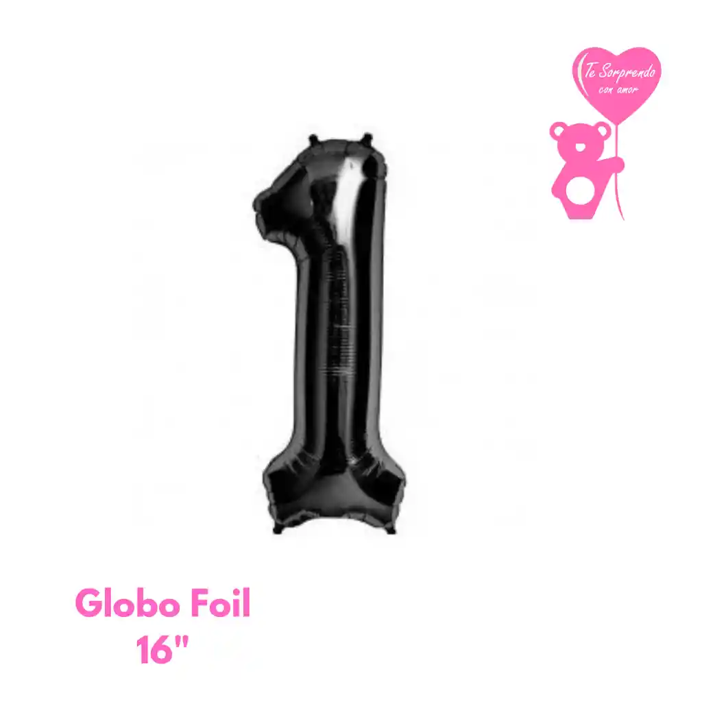 Globo Foil Numero 1 Negro 16" Metalizado