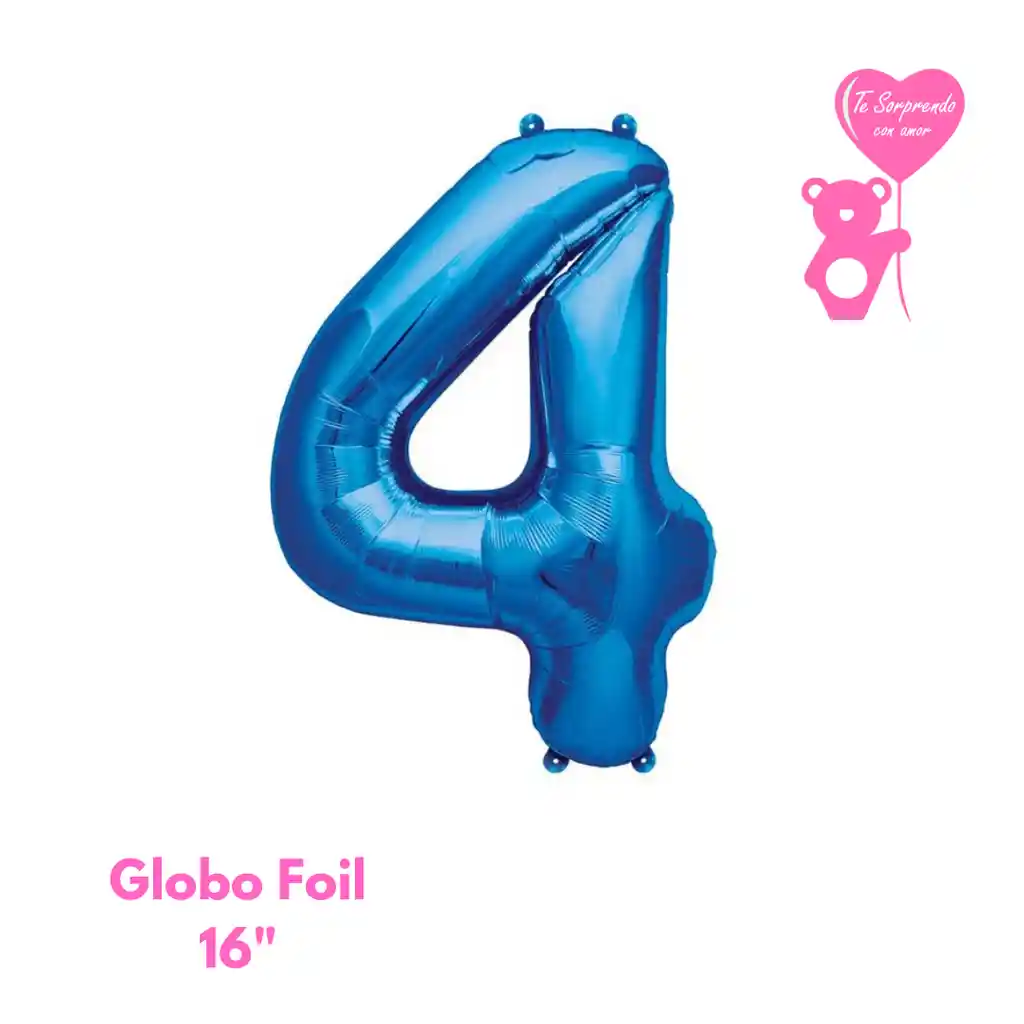 Globo Foil Numero 4 Azul 16" Metalizado