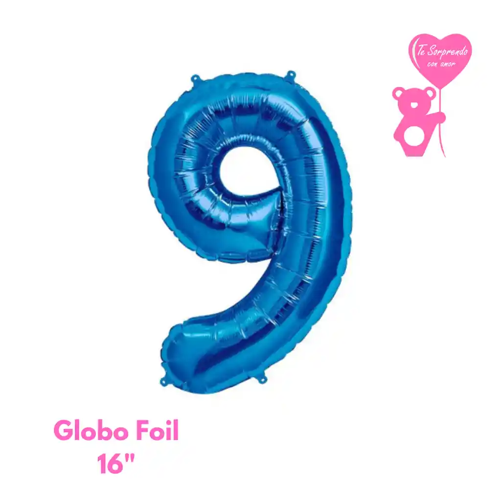 Globo Foil Numero 9 Azul 16" Metalizado