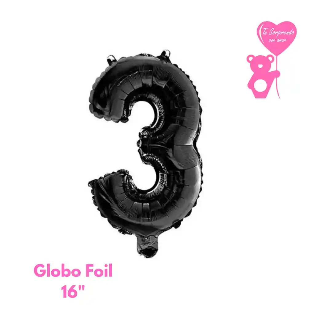 Globo Foil Numero 3 Negro 16" Metalizado