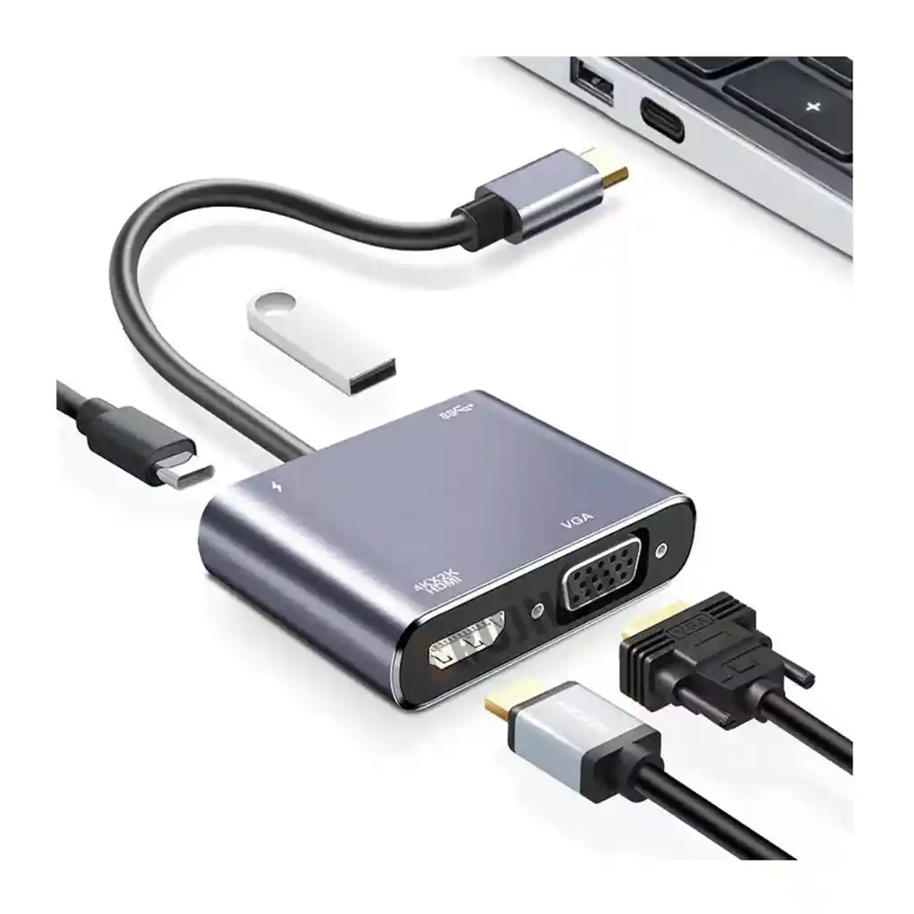 Adaptador Hub Usb C 4 En 1 A Hdmi, Vga, Usb 3.0, Usb C Pd