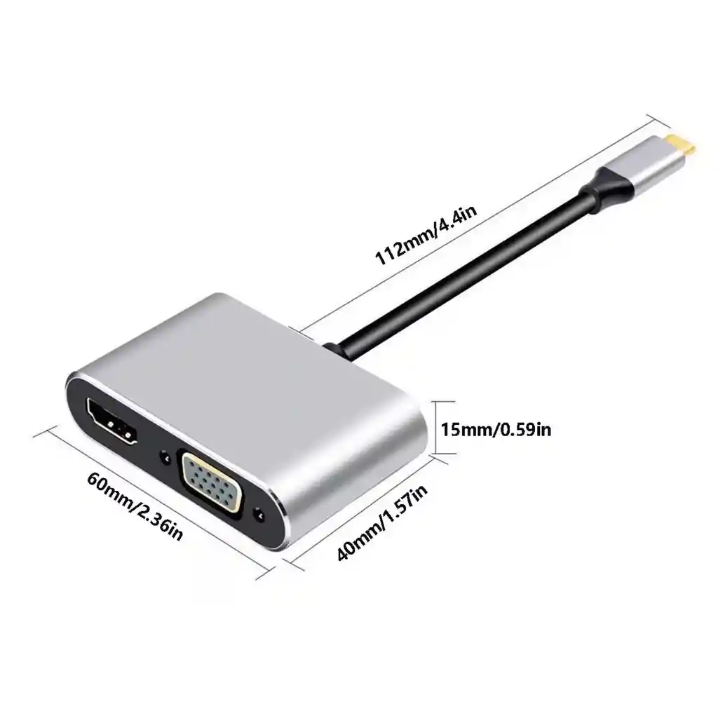 Adaptador Hub Usb C 4 En 1 A Hdmi, Vga, Usb 3.0, Usb C Pd