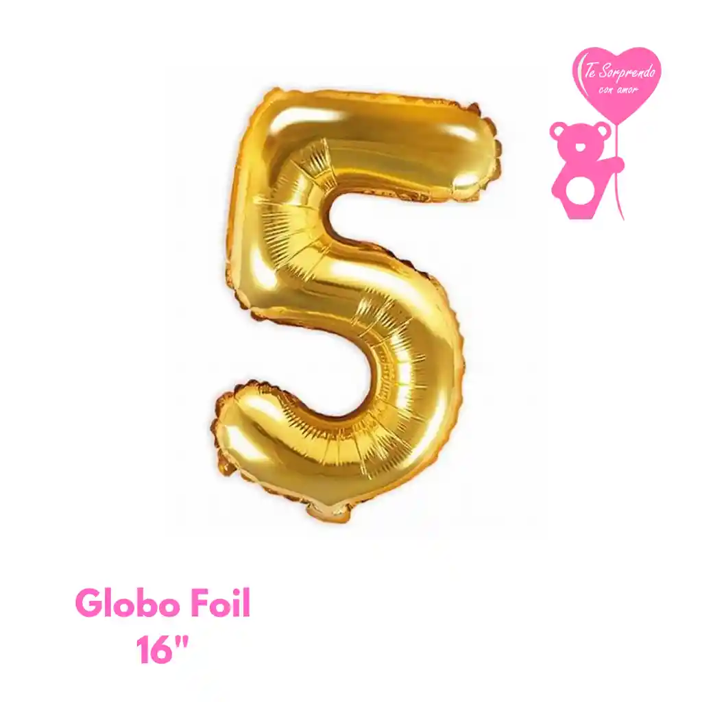 Globo Foil Numero 5 Dorado 16" Metalizado