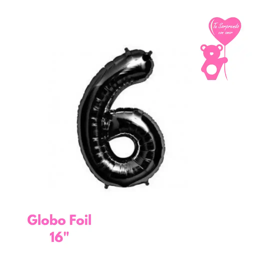 Globo Foil Numero 6 Negro 16" Metalizado