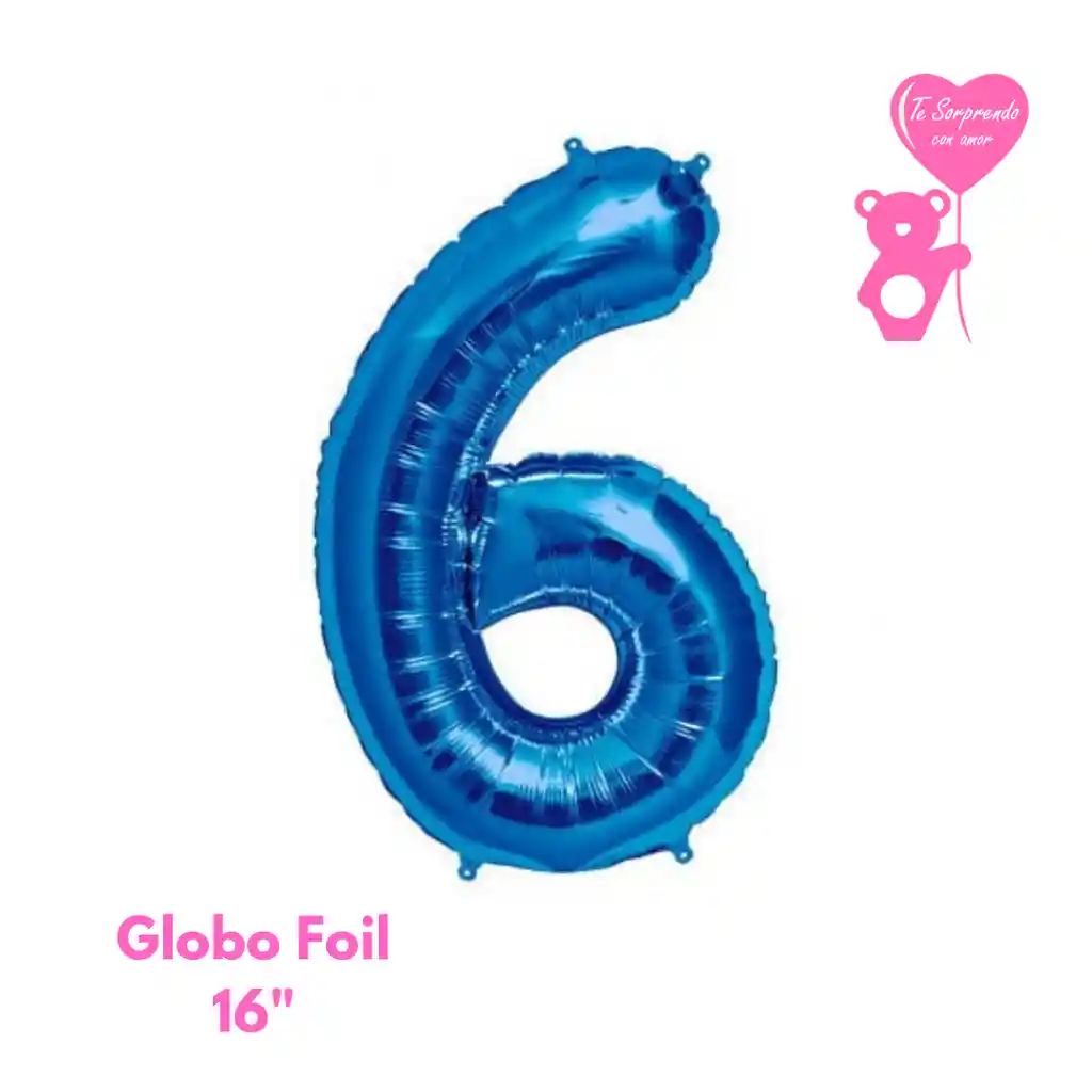 Globo Foil Numero 6 Azul 16" Metalizado