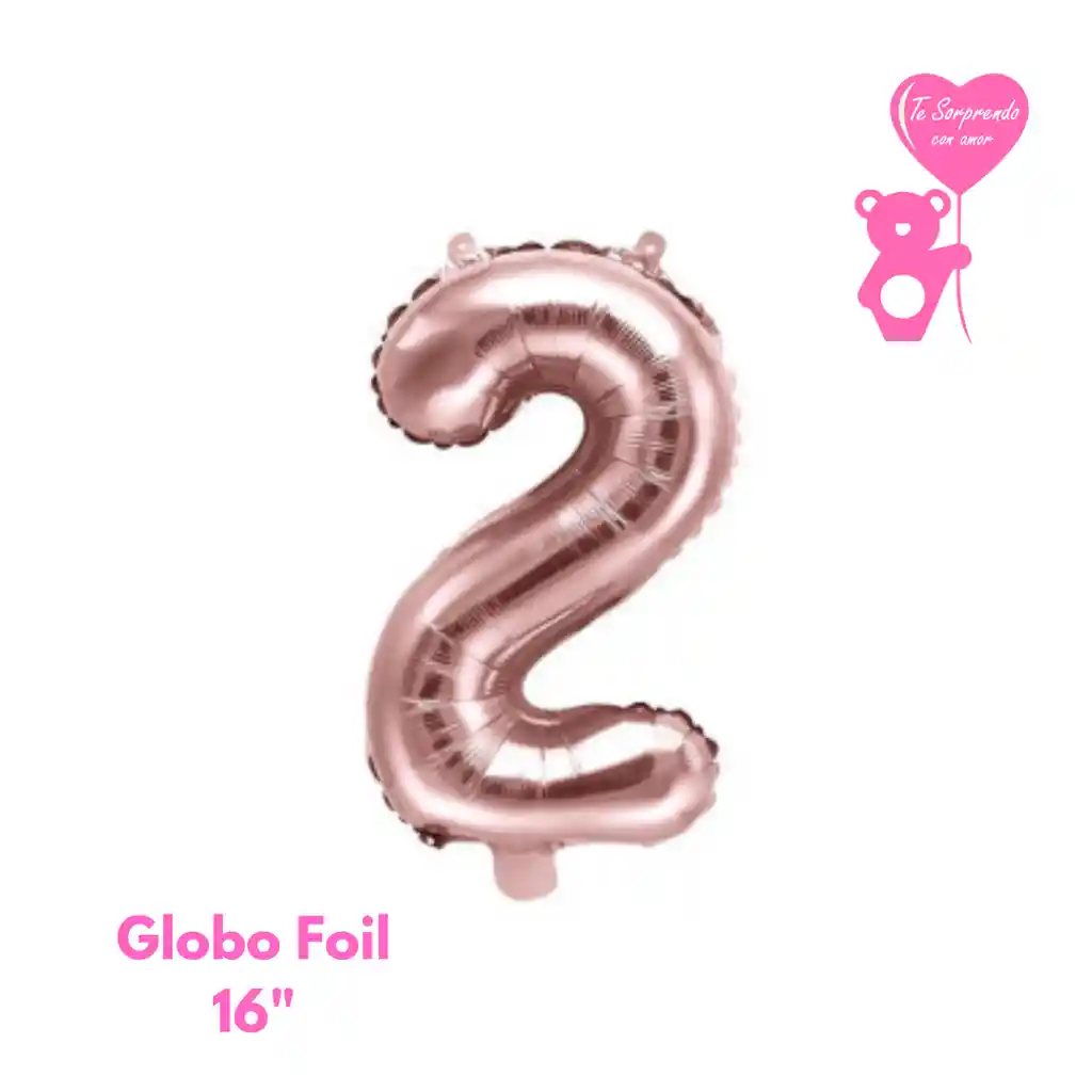 Globo Foil Numero 2 Oro Rosa 16" Metalizado