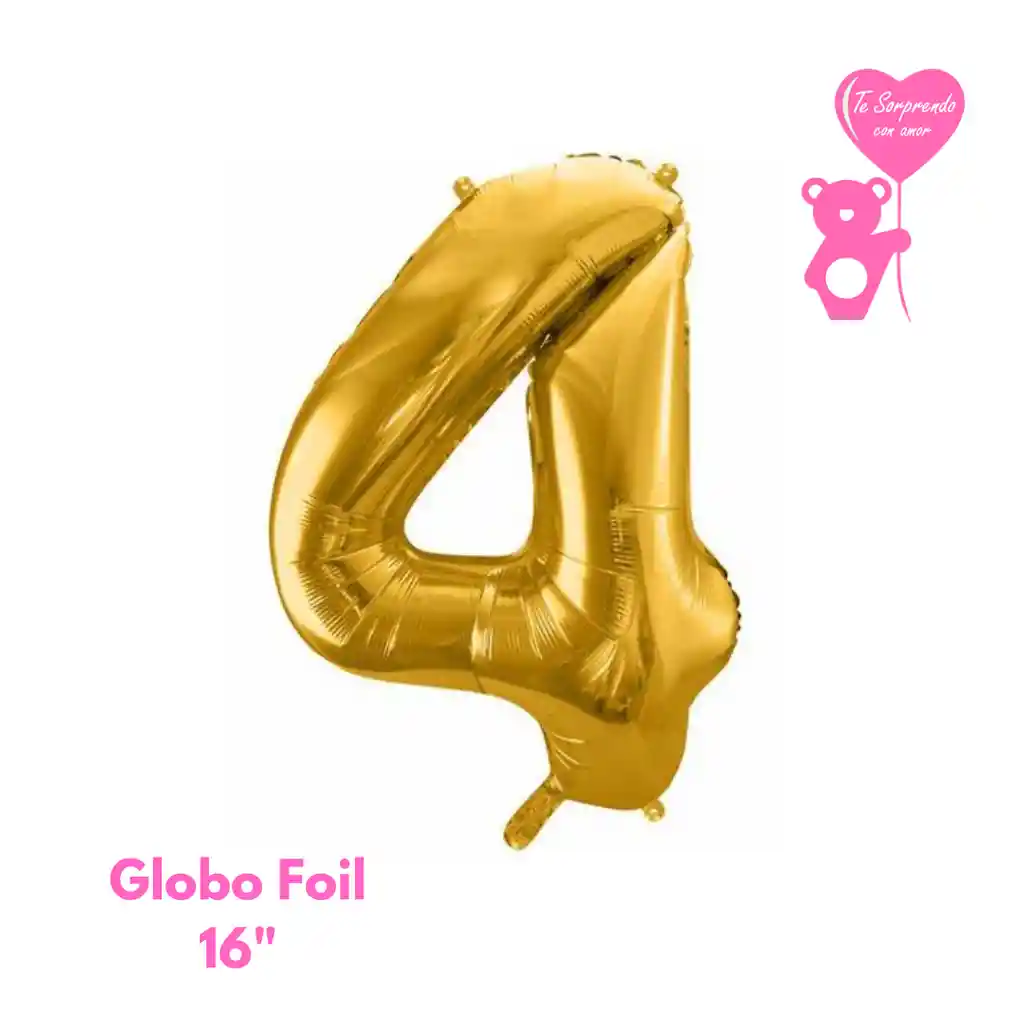 Globo Foil Numero 4 Dorado 16" Metalizado