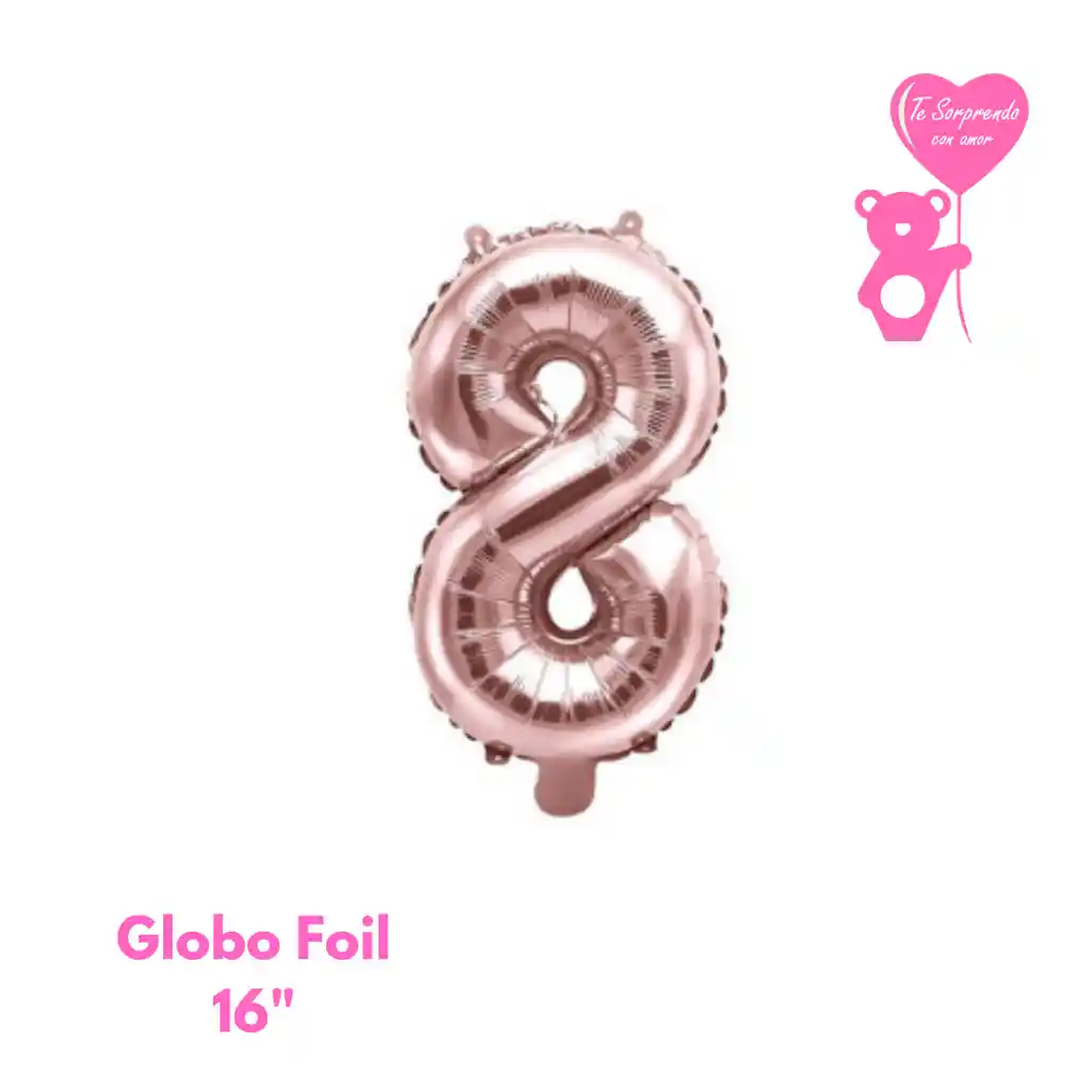 Globo Foil Numero 8 Oro Rosa 16" Metalizado