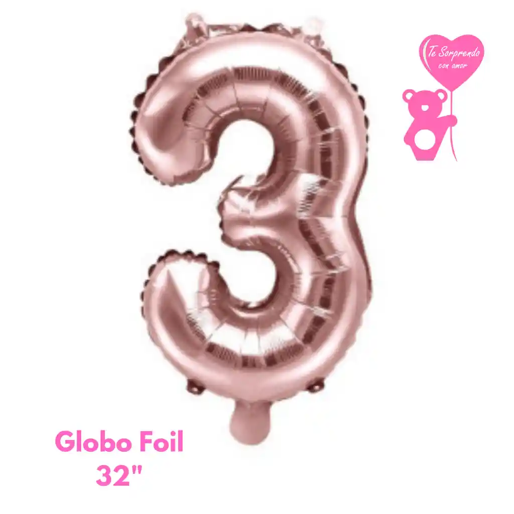 Globo Foil Numero 3 Oro Rosa 32" Metalizado