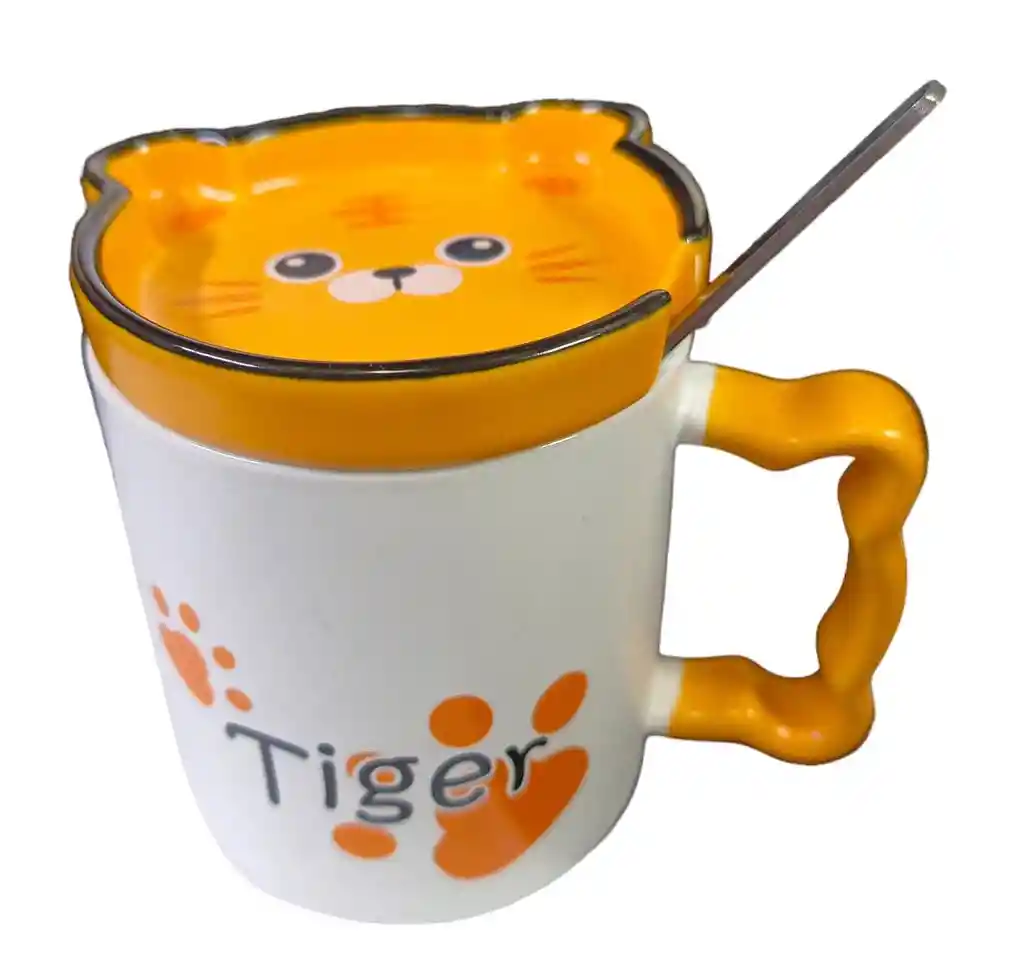 Mug Taza Pocillo Vaso Ceramica Motivo Tiger Con Cuchara