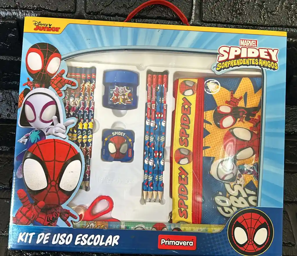 Kit Escolar Spider Man Colores + Cartuchera + Regla + Lapiz... Etc