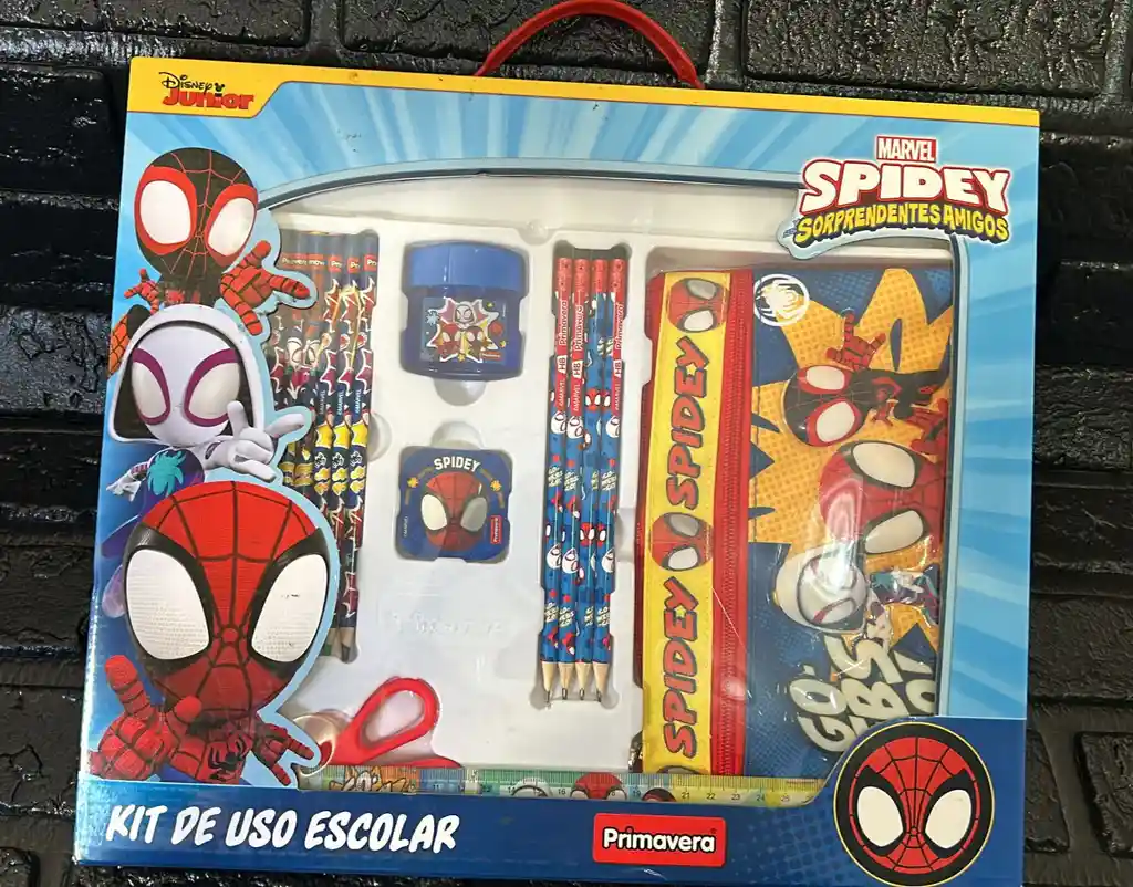 Kit Escolar Spider Man Colores + Cartuchera + Regla + Lapiz... Etc