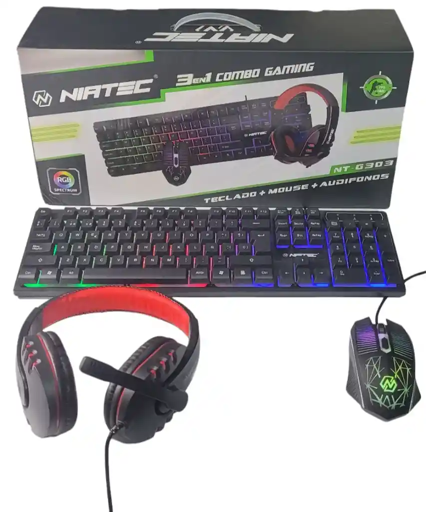 Combo Gaming 3 En 1 Teclado + Mouse Gamer + Audífonos. Niatec