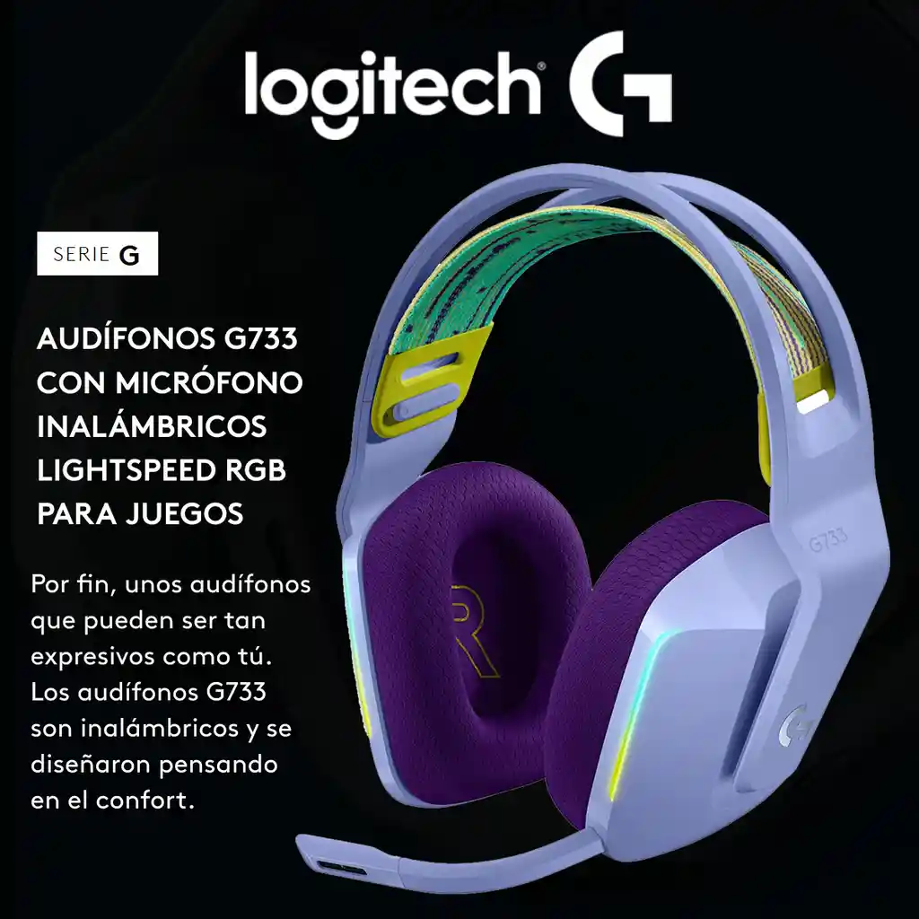 Logitech G733 Diadema Gamer Inalámbrica Rgb Lightsync - Lila