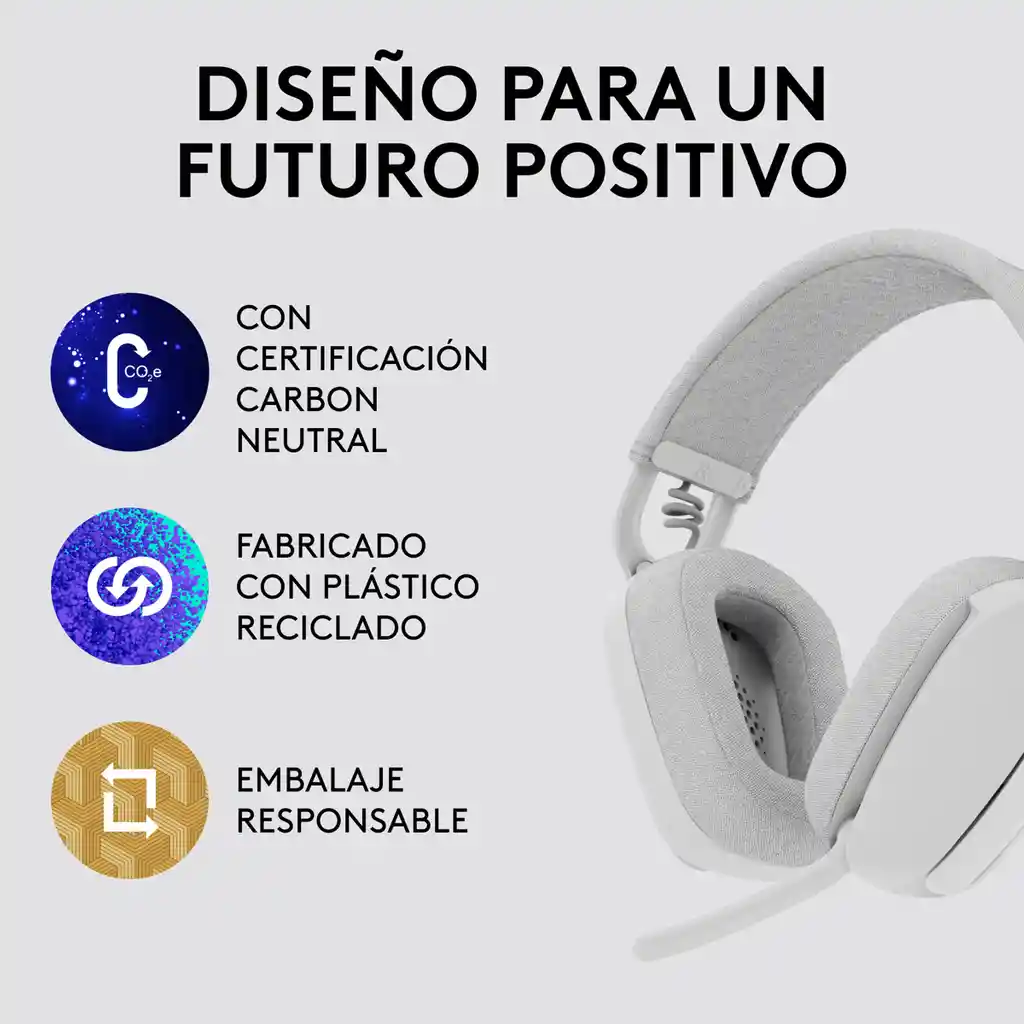 Diadema Profesional Inalámbrica Bt, Logitech Zone Vibe 100 Blanco