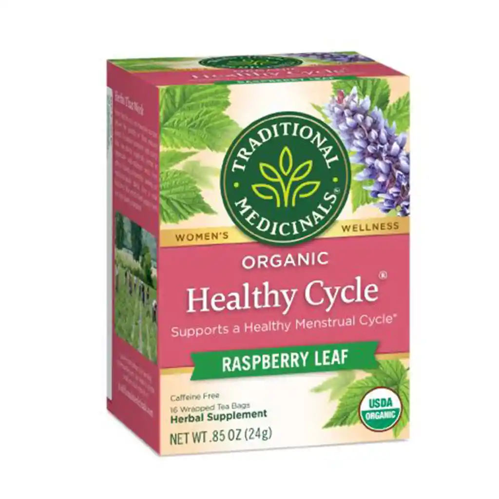 Traditional Medicinals Tea Organic Healthy Cycle Raspberry Leaf – Apoya Ciclos Menstruales Saludables, 16 Bolsitas 85 Oz (24g)