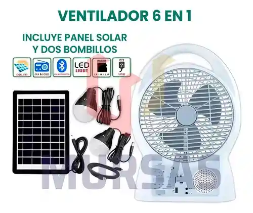 Ventilador Recargable Multifuncional Con Panel Solar