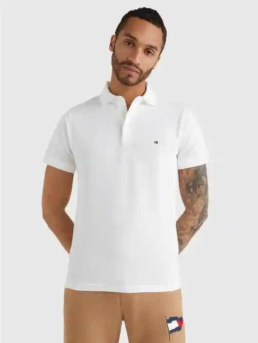 Camiseta Basica Con Cuello Tommy Hilfiger Men`s Color Blanco Original Talla L