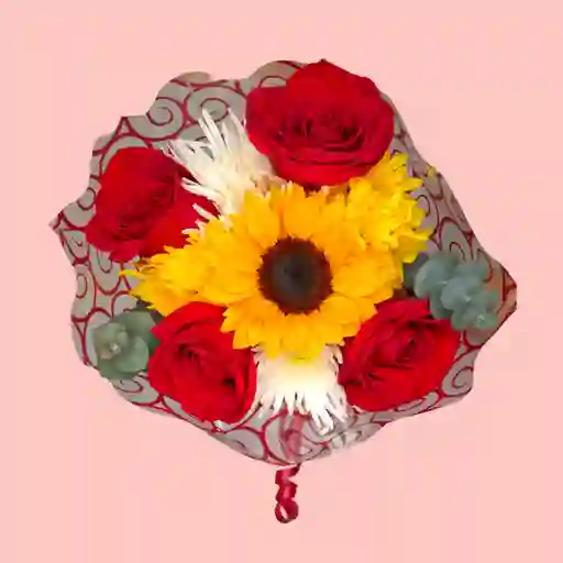 Bouquet Mini De Rosas Rojas Con Mini Girasoles