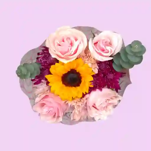 Bouquet Mini De Rosas Rosado Patel Con Mini Girasoles