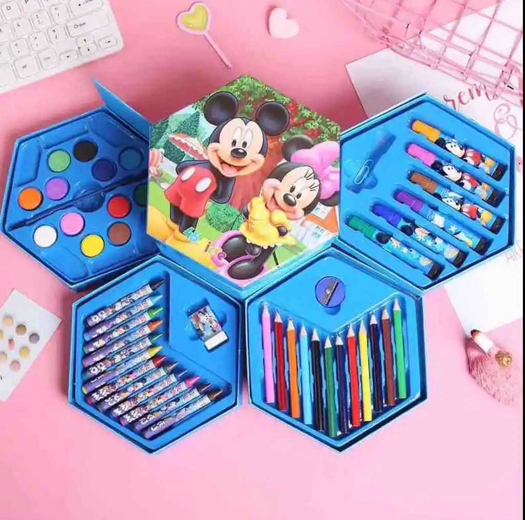 Set De Arte Hexagonal Pintura Crayones Colores 46pcs