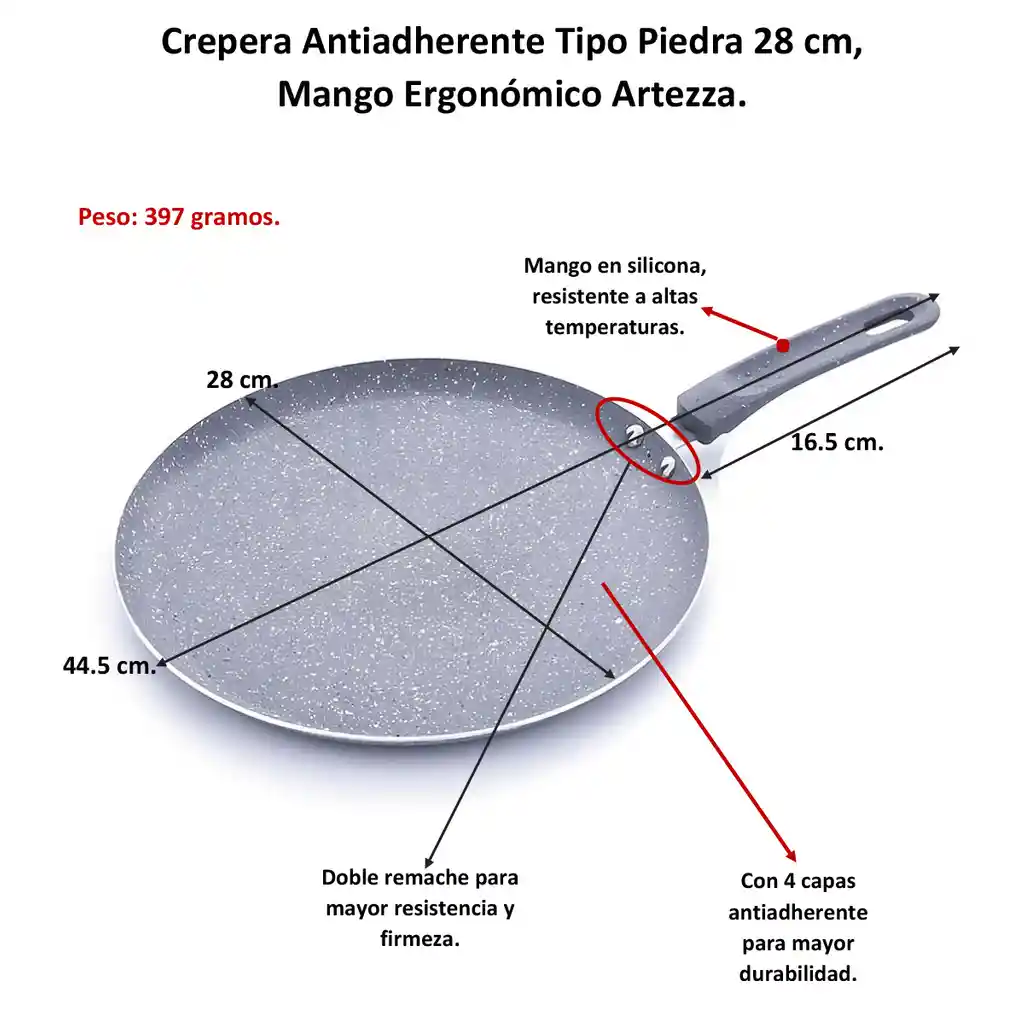 Crepera Sarten Premium Antiadherente 28cm Crepes Tortillas Arepas Novum