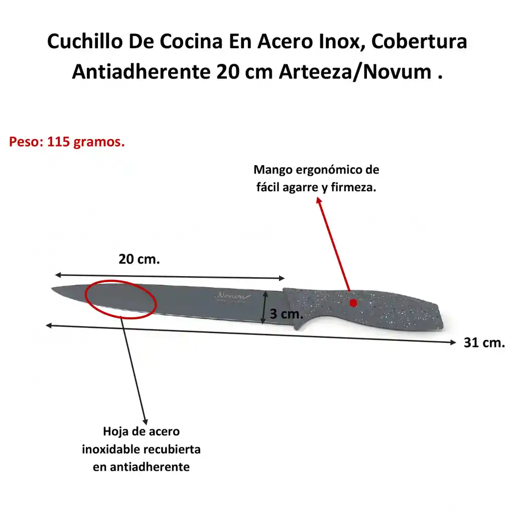 Cuchillo Para Cocina Antiadherente Novum 20 Cm Arteeza