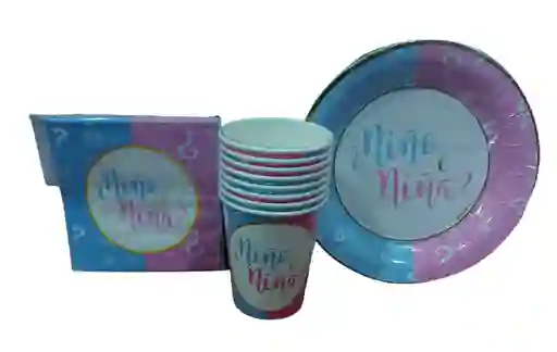 Set Platos, Vasos, Servilletas Sempertex Niña O Niño X8 Unidades