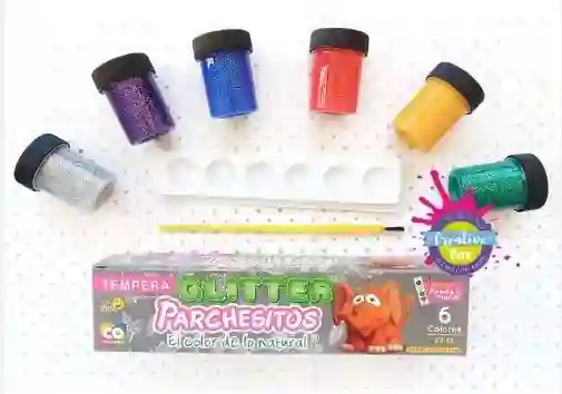 Tempera Parchesito Escarchada Glitter Caja X6