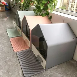 Arenera Casa Meow Para Gatos Con Bandeja Extraíble + Tapete Rosa