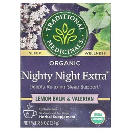 Traditional Medicinals Organic Té Herbal Nighty Night Extra Bálsamo De Limón Y Valeriana 16 Bolsitas .85 Oz (24 G)