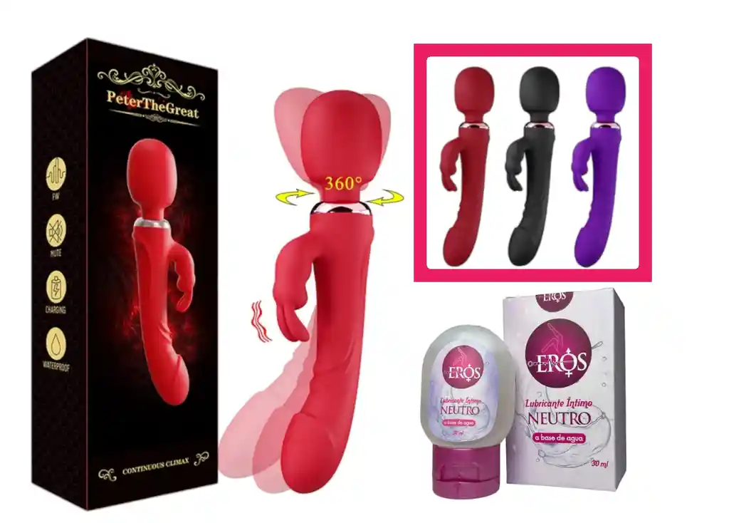 Vibrador Rabbit Y Masajeador De Clitoris 2 En 1 + Lubricante Neutro 30ml Combo De Lujo Peter