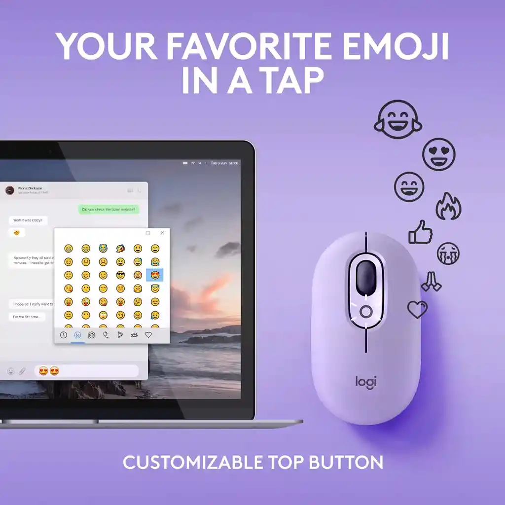 Mouse Logitech Pop Morado Bluetooth Con Emojis Personalizables, Tecnología Silenttouch