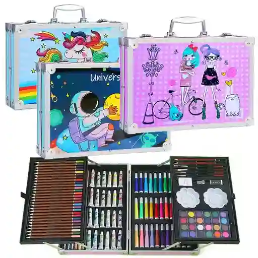 Set De Arte De 145 Piezas Maletin Aluminio Para Niños Azul