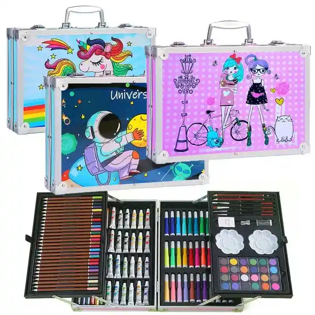 Set De Arte De 145 Piezas Maletin Aluminio Para Niños Azul