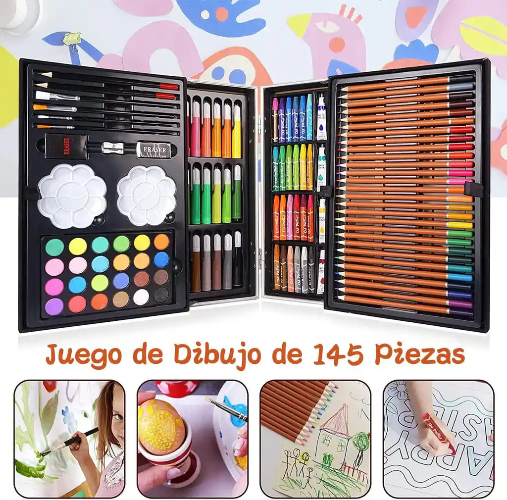 Set De Arte De 145 Piezas Maletin Aluminio Para Niños Azul